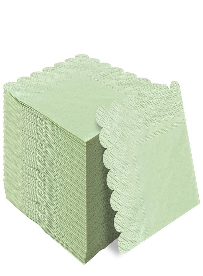 HEIPINIUYE 50 Pieces 3-ply Sage Green Scalloped Paper Napkins Beverage Napkins Disposable for Wedding Birthday Party Paper Dinner Napkins - Image 1